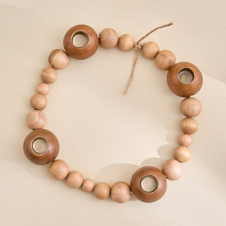 Driftwood Wooden Beaded Taper Candle Holder