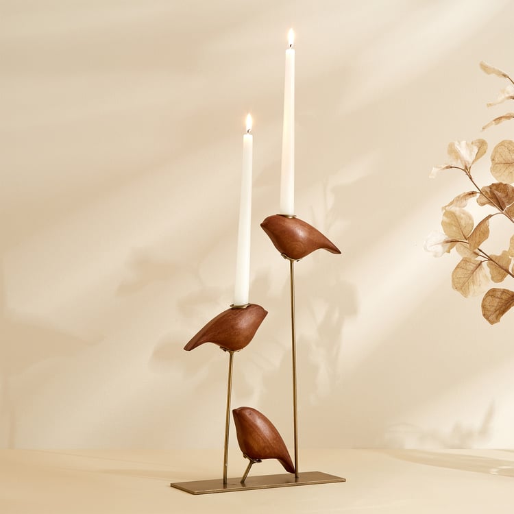 Fawn Wooden Bird Taper Candle Holder
