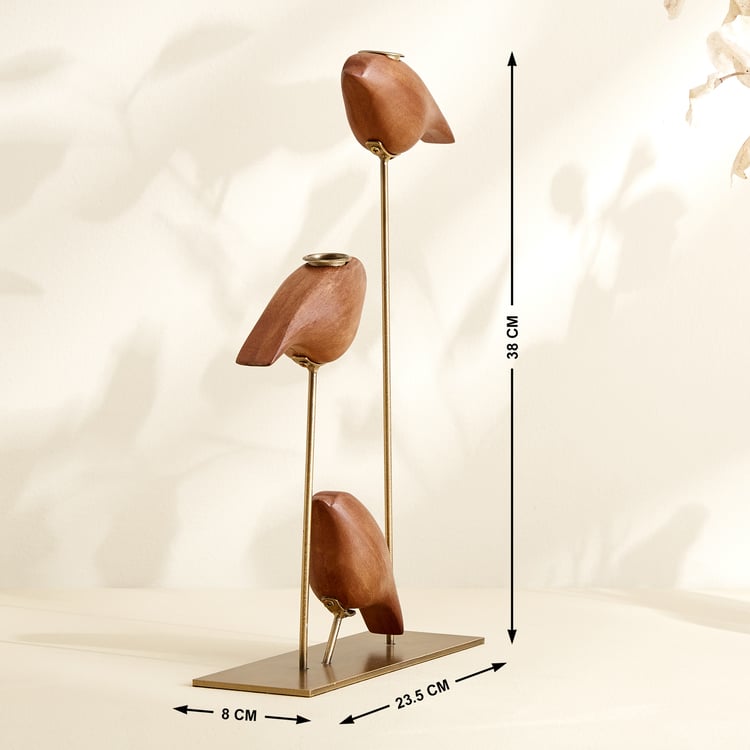 Fawn Wooden Bird Taper Candle Holder