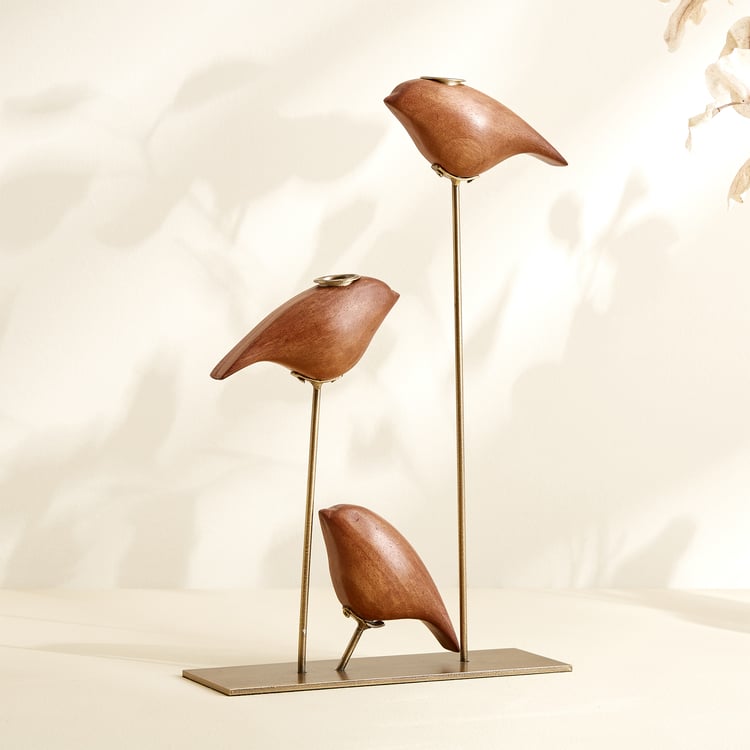 Fawn Wooden Bird Taper Candle Holder