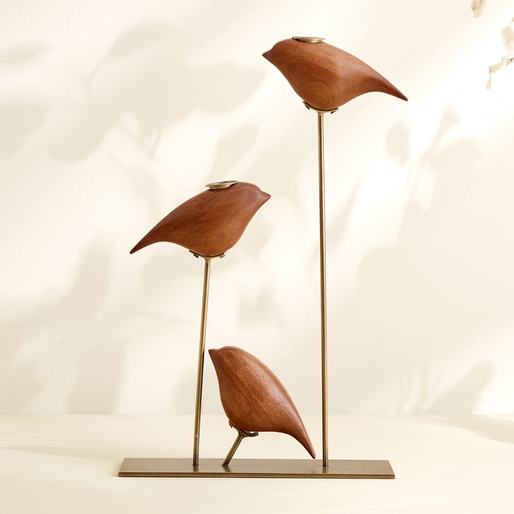 Fawn Wooden Bird Taper Candle Holder