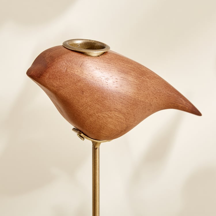 Fawn Wooden Bird Taper Candle Holder