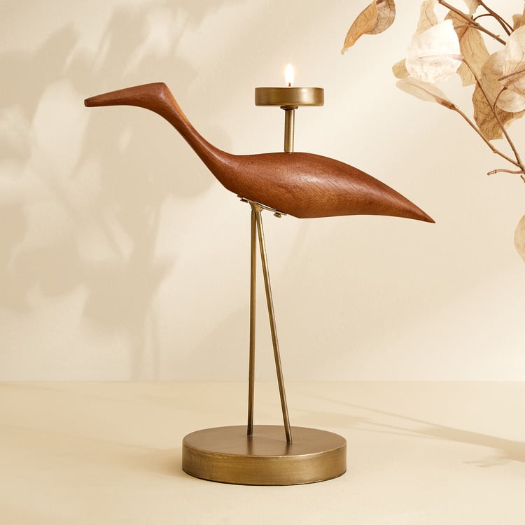 Fawn Wooden Bird T-Light Holder