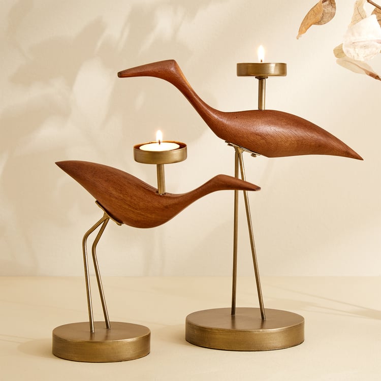 Fawn Wooden Bird T-Light Holder