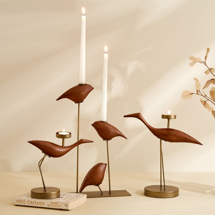 Fawn Wooden Bird T-Light Holder