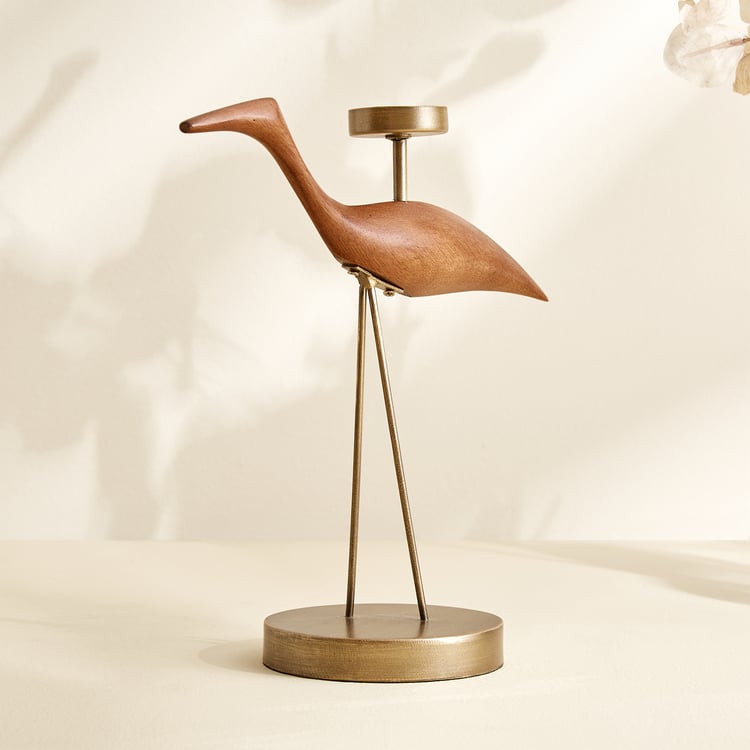Fawn Wooden Bird T-Light Holder