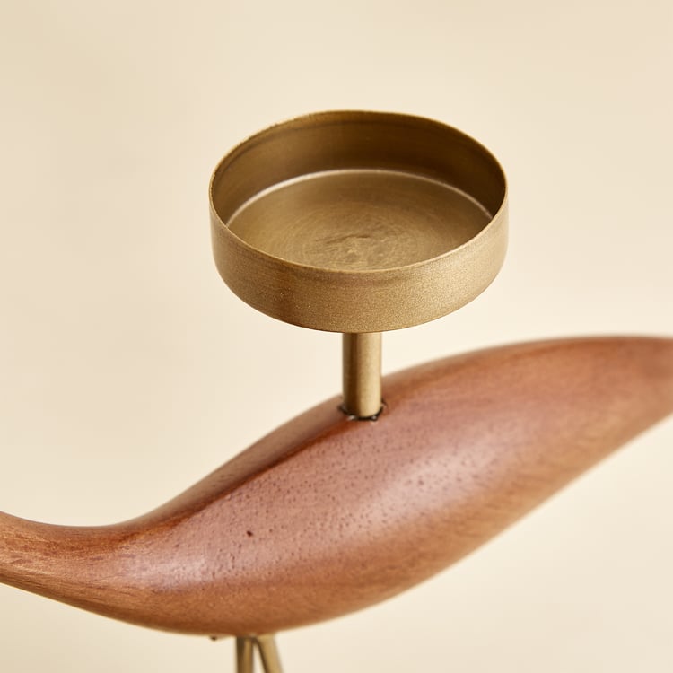 Fawn Wooden Bird T-Light Holder