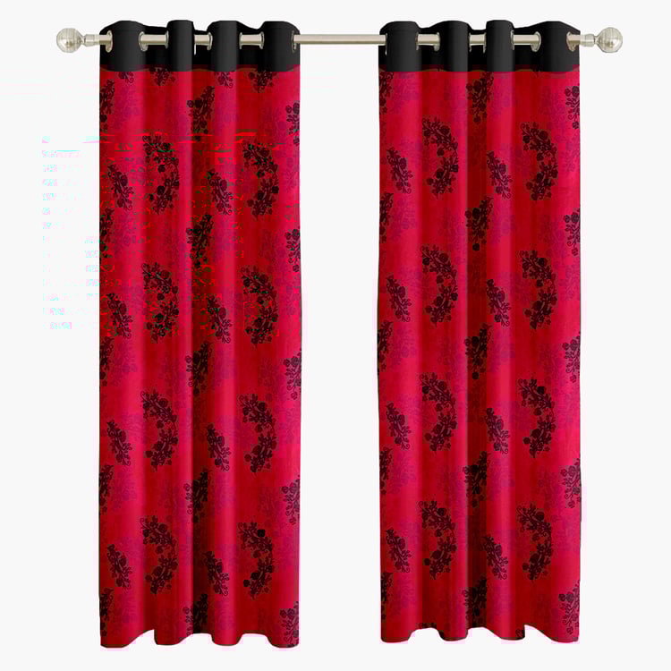 CORTINA Set of 2 Floral Print Light Filtering Door Curtains - 7ft