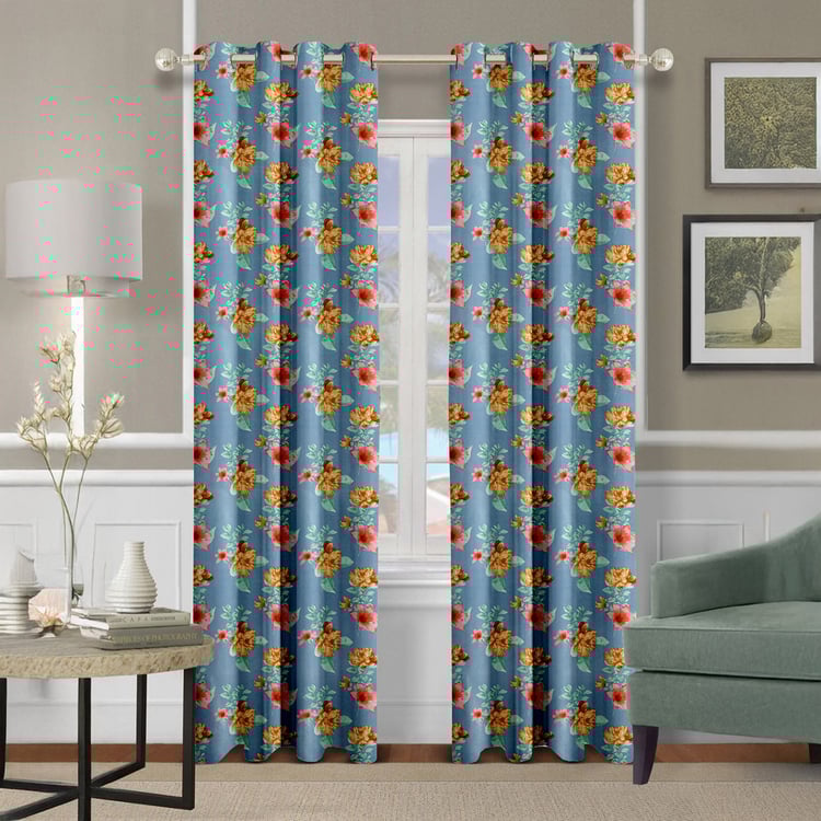 CORTINA Set of 2 Floral Print Light Filtering Door Curtains - 7ft