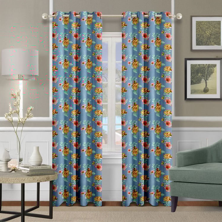 CORTINA Set of 2 Floral Print Light Filtering Door Curtains - 7ft