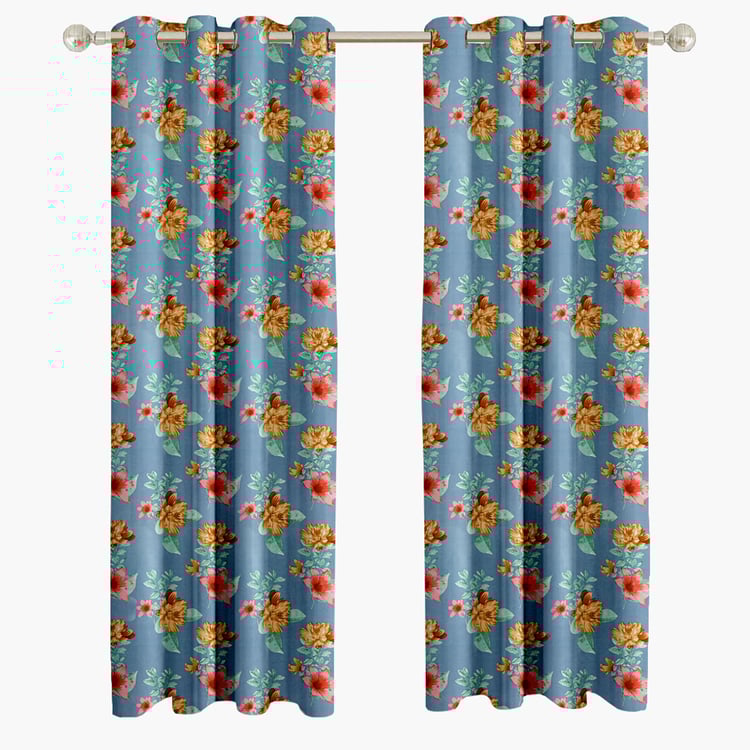 CORTINA Set of 2 Floral Print Light Filtering Door Curtains - 7ft