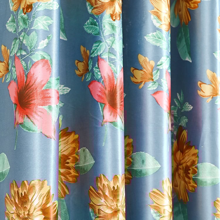CORTINA Set of 2 Floral Print Light Filtering Door Curtains - 7ft
