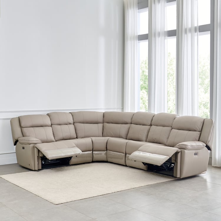 Torino Half Leather 6-Seater Corner Electric Recliner - Grey