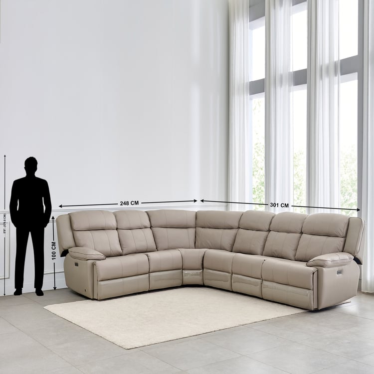 Torino Half Leather 6-Seater Corner Electric Recliner - Grey