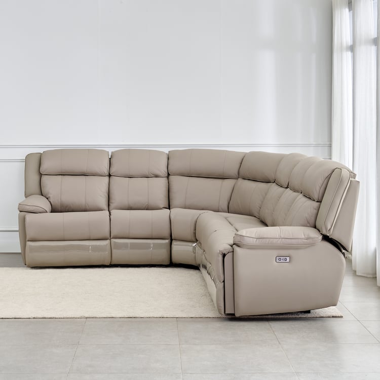 Torino Half Leather 6-Seater Corner Electric Recliner - Grey