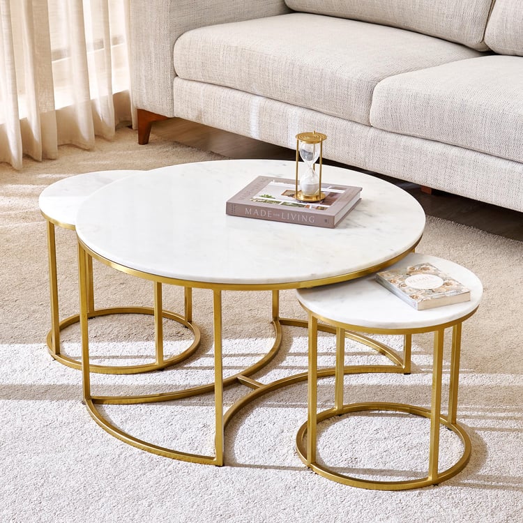 Freedo NXT Marble Top Set of 3 Nested Coffee Tables - White