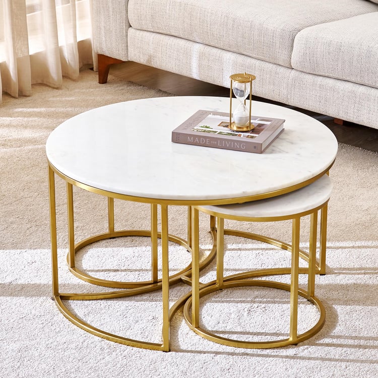 Freedo NXT Marble Top Set of 3 Nested Coffee Tables - White