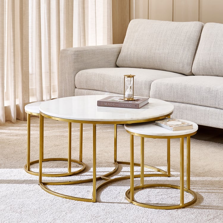 Freedo NXT Marble Top Set of 3 Nested Coffee Tables - White