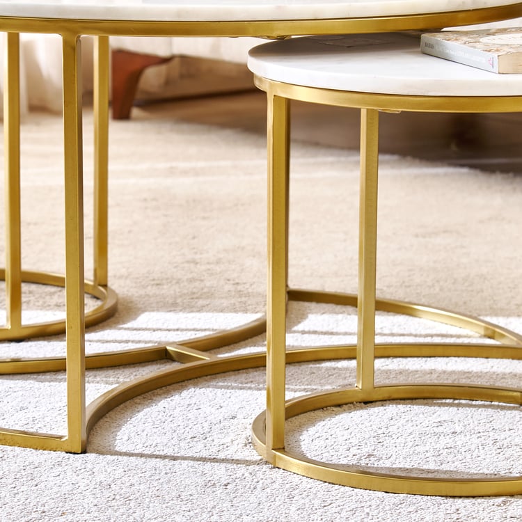 Freedo NXT Marble Top Set of 3 Nested Coffee Tables - White