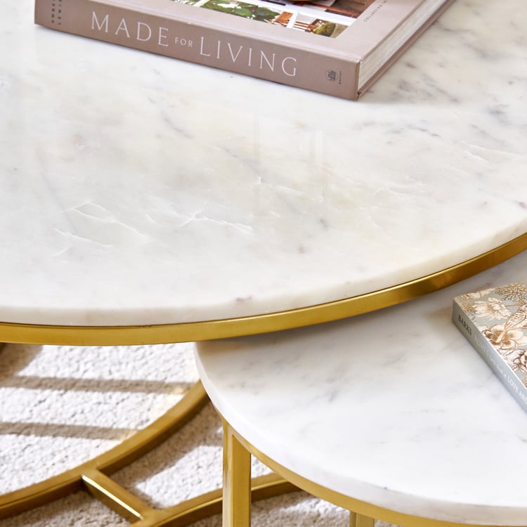Freedo NXT Marble Top Set of 3 Nested Coffee Tables - White