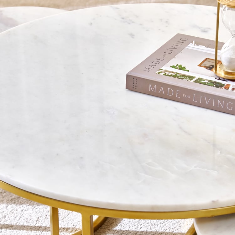 Freedo NXT Marble Top Set of 3 Nested Coffee Tables - White