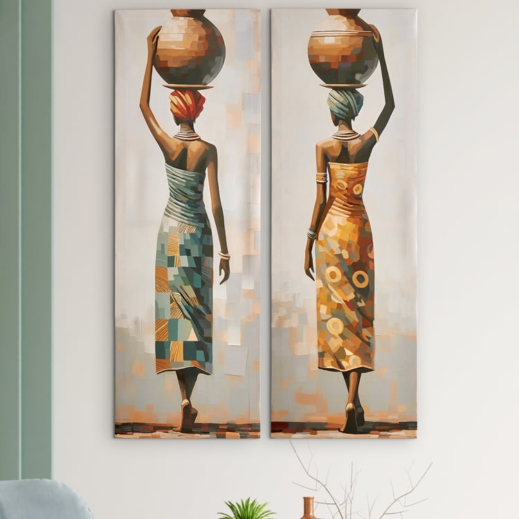 Brezza African Set of 2 Canvas Standing Lady Picture Frames - 30x90cm
