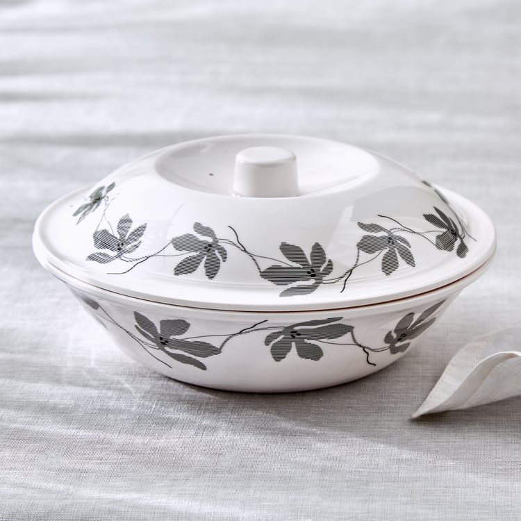 Meadows Monochrome Melamine Printed Serving Bowl with Lid - 1.4L