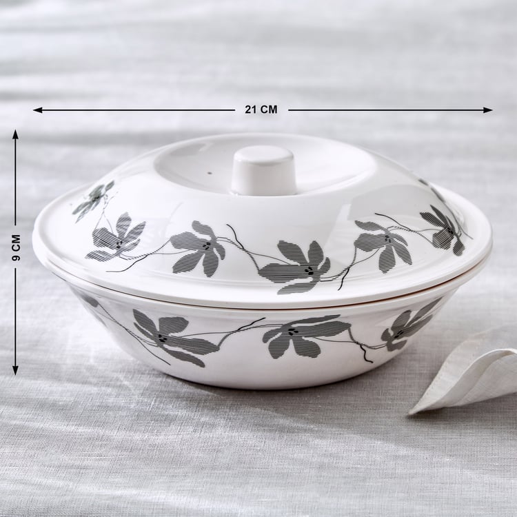 Meadows Monochrome Melamine Printed Serving Bowl with Lid - 1.4L