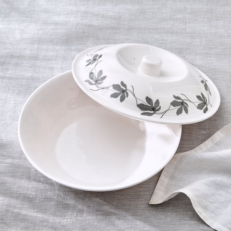 Meadows Monochrome Melamine Printed Serving Bowl with Lid - 1.4L