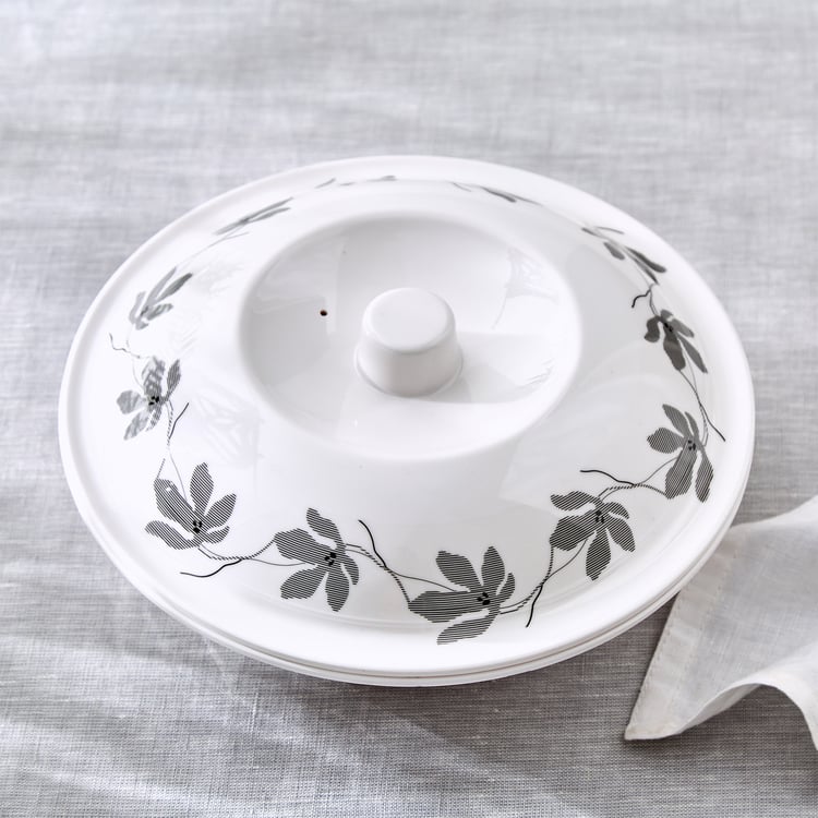 Meadows Monochrome Melamine Printed Serving Bowl with Lid - 1.4L