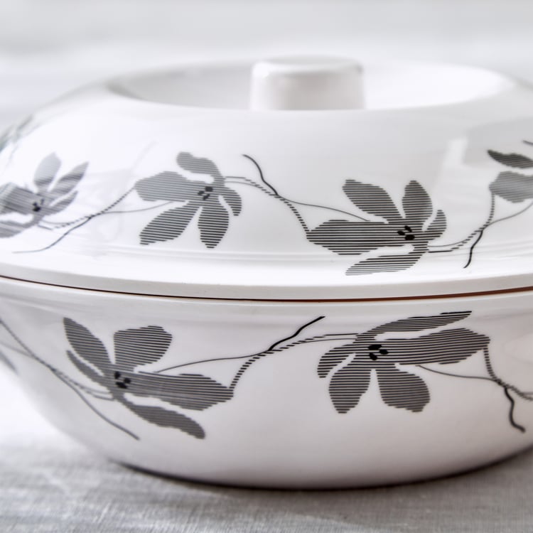 Meadows Monochrome Melamine Printed Serving Bowl with Lid - 1.4L