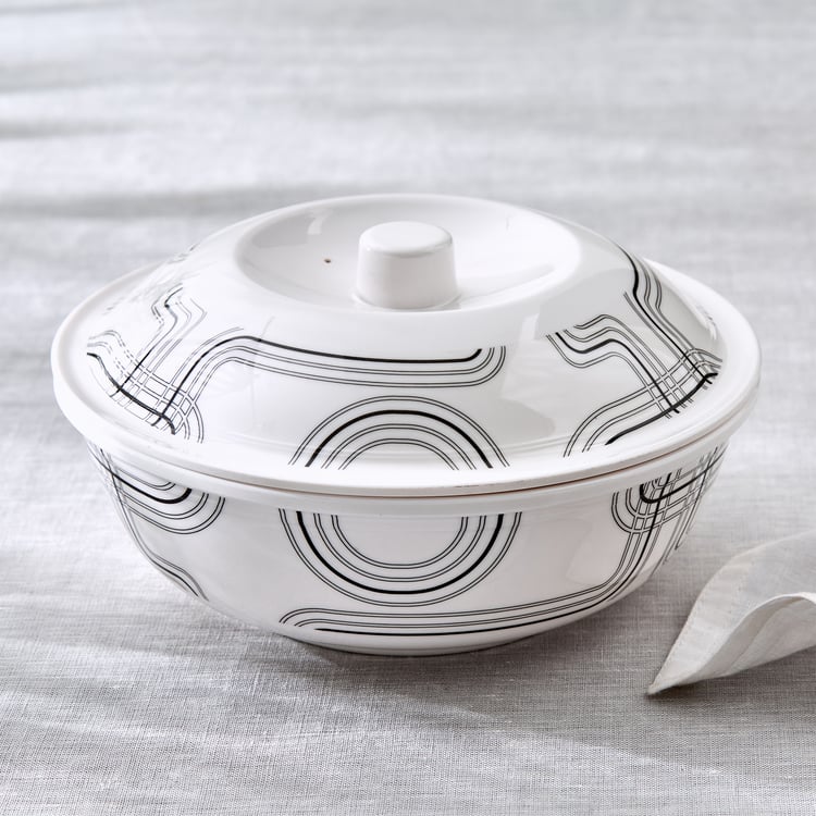 Meadows Monochrome Melamine Printed Serving Bowl with Lid - 1.4L