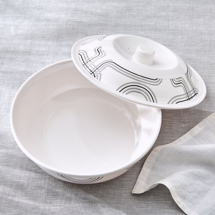 Meadows Monochrome Melamine Printed Serving Bowl with Lid - 1.4L