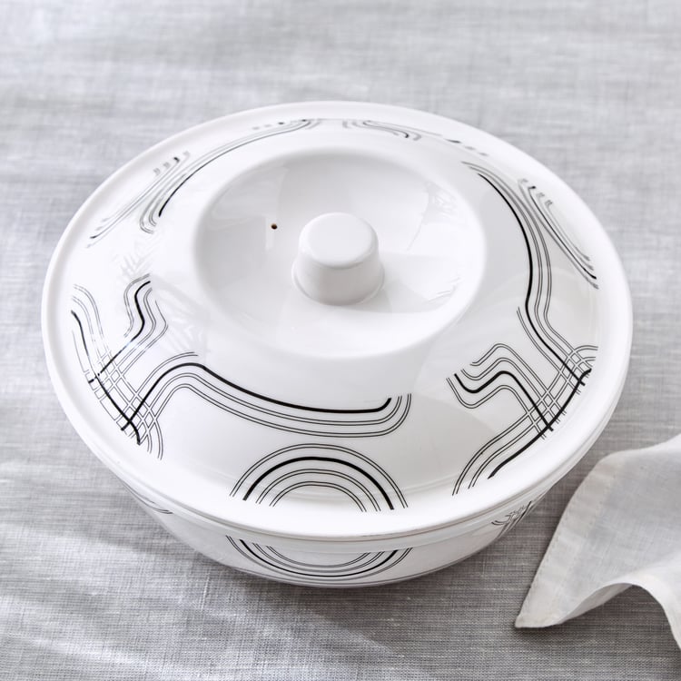 Meadows Monochrome Melamine Printed Serving Bowl with Lid - 1.4L