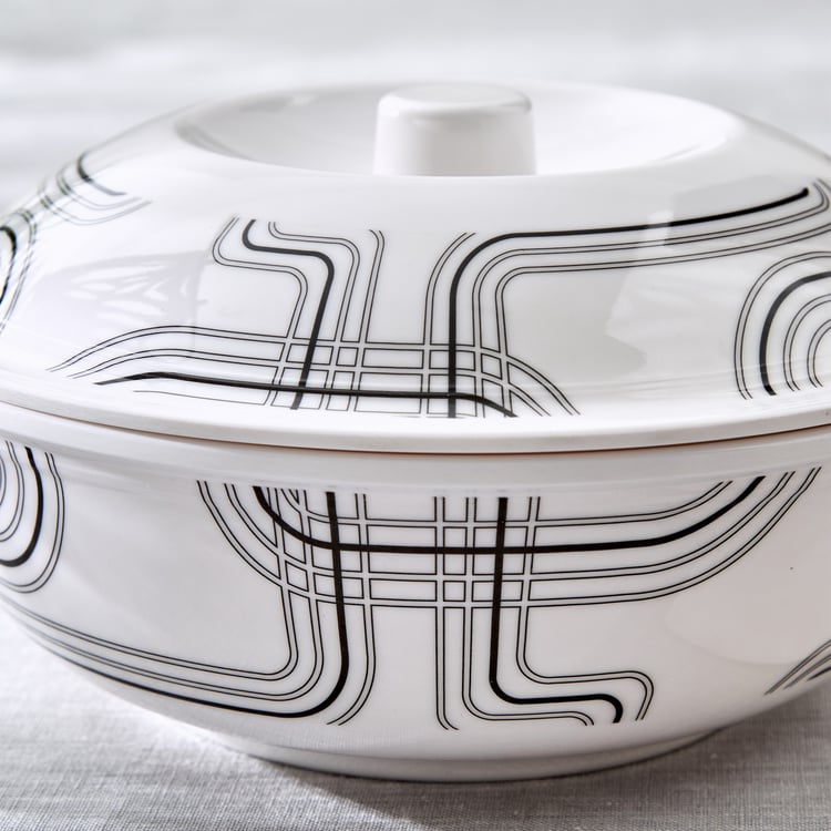 Meadows Monochrome Melamine Printed Serving Bowl with Lid - 1.4L