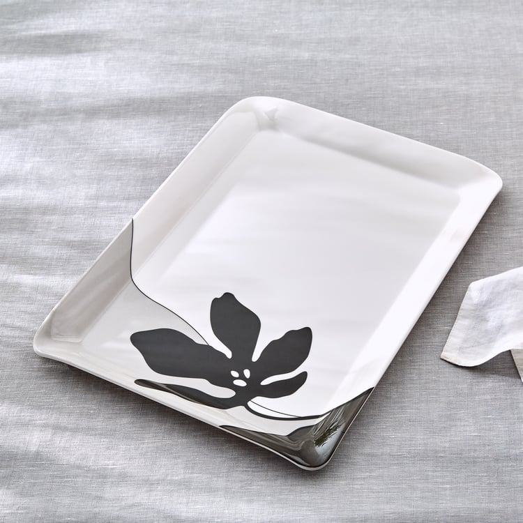 Meadows Monochrome Melamine Printed Serving Tray - 38.5x27.5cm