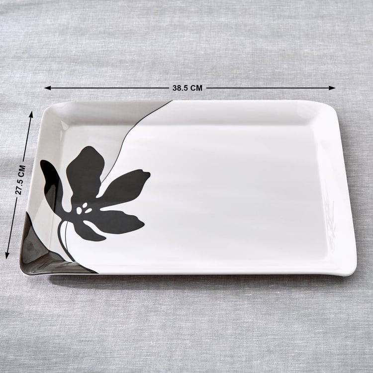 Meadows Monochrome Melamine Printed Serving Tray - 38.5x27.5cm