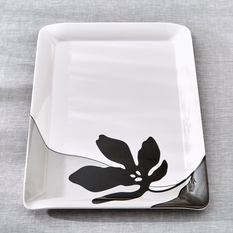 Meadows Monochrome Melamine Printed Serving Tray - 38.5x27.5cm