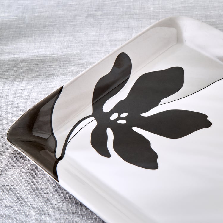 Meadows Monochrome Melamine Printed Serving Tray - 38.5x27.5cm