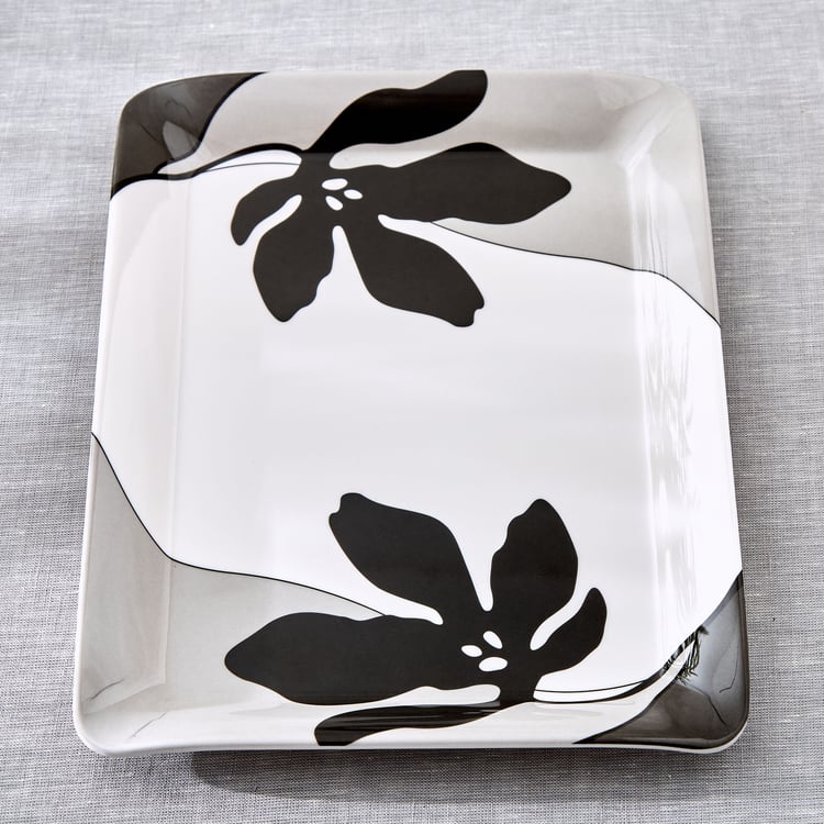 Meadows Monochrome Melamine Printed Serving Tray - 31x23cm