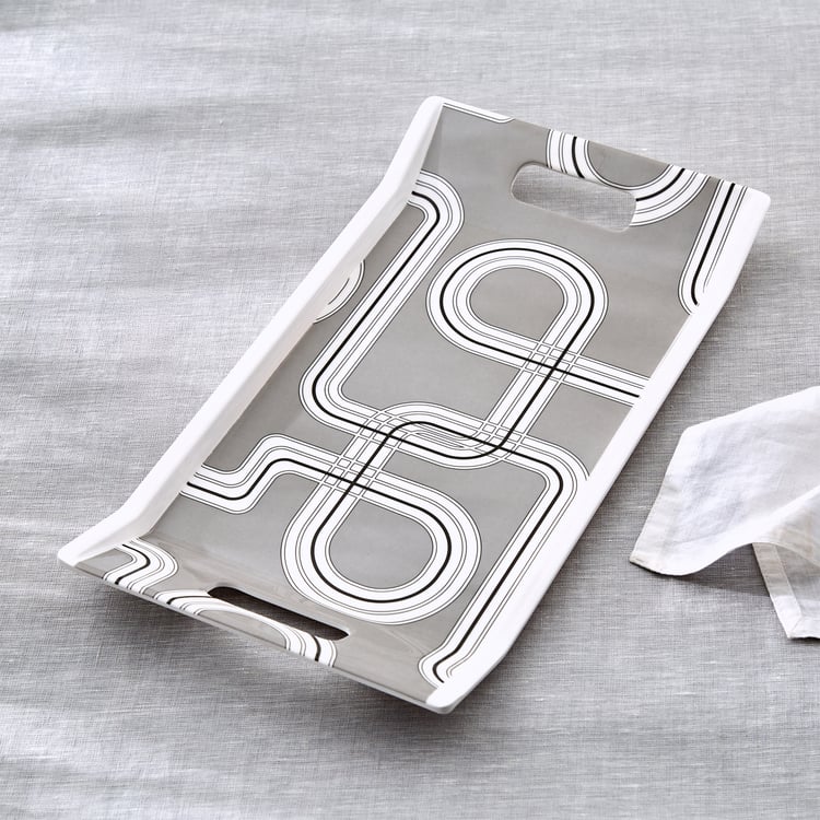 Meadows Monochrome Melamine Printed Serving Tray - 38x20cm