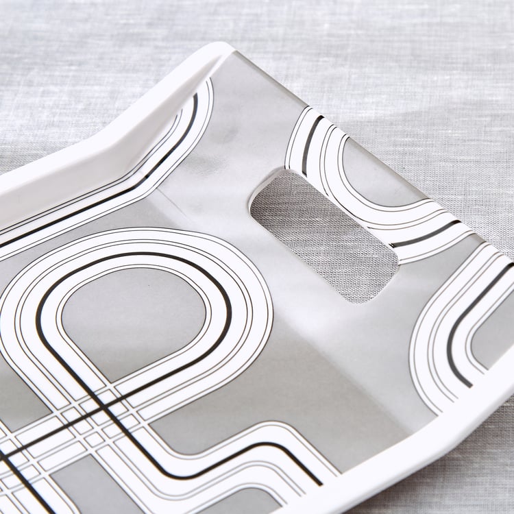 Meadows Monochrome Melamine Printed Serving Tray - 38x20cm