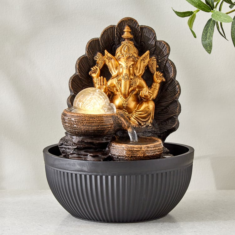 Alpine Polyresin Ganesha with Rotating Ball Water Fountain - 20x26cm