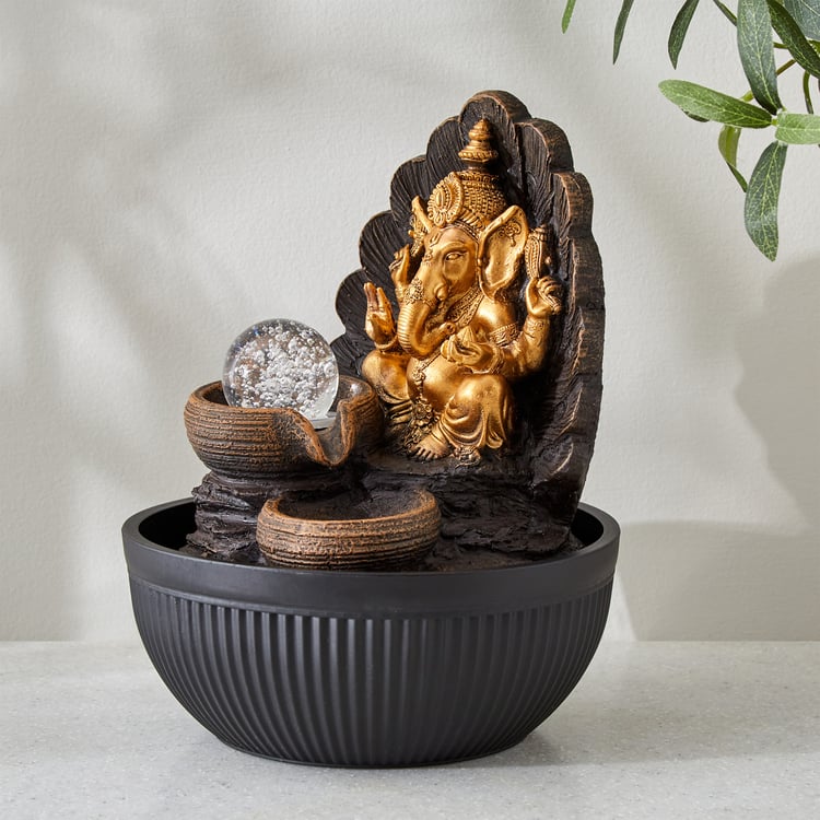 Alpine Polyresin Ganesha with Rotating Ball Water Fountain - 20x26cm