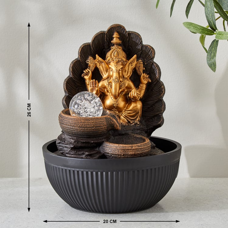 Alpine Polyresin Ganesha with Rotating Ball Water Fountain - 20x26cm