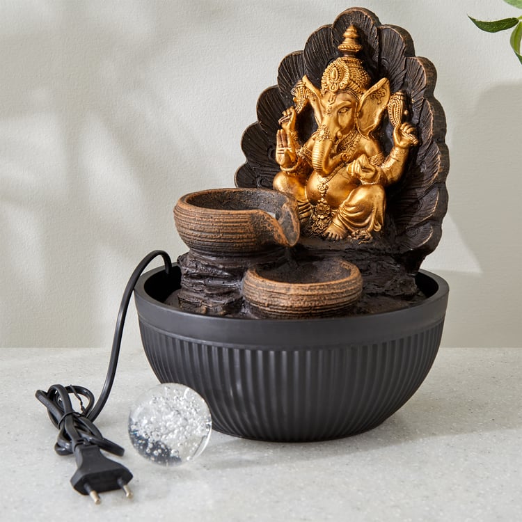 Alpine Polyresin Ganesha with Rotating Ball Water Fountain - 20x26cm