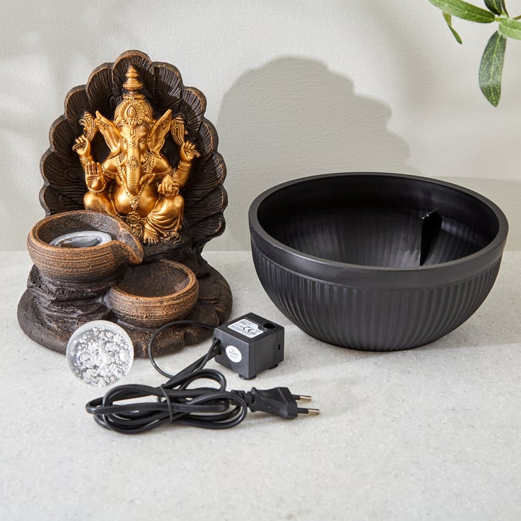 Alpine Polyresin Ganesha with Rotating Ball Water Fountain - 20x26cm