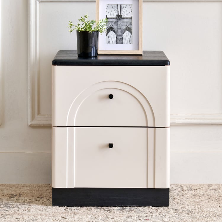 Saga Bedside Table with Drawers - Beige