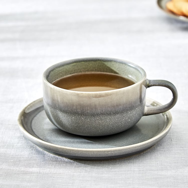 Natura Pewter Halo Stoneware Printed Cup and Saucer - 280ml