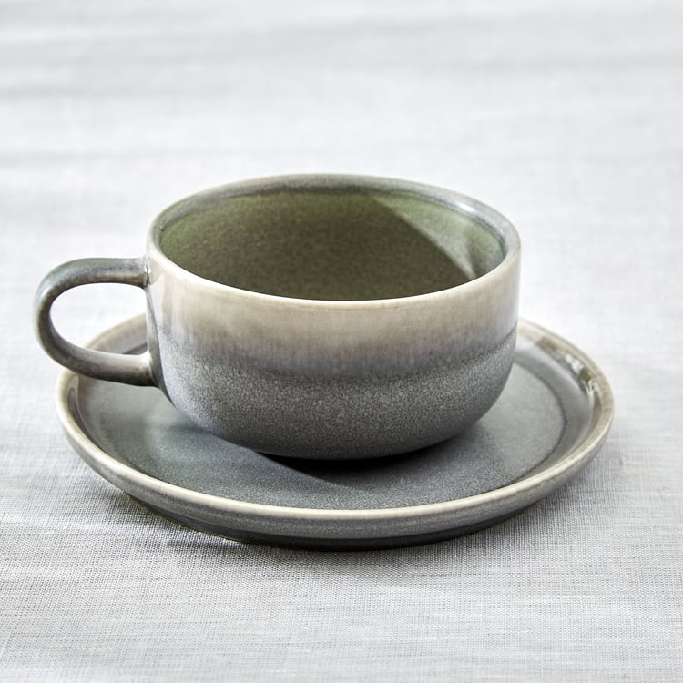 Natura Pewter Halo Stoneware Printed Cup and Saucer - 280ml